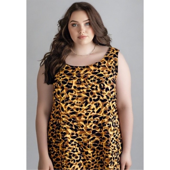 NWT Jessica Howard Animal Print Linen Dress Sleeveless Lined Size Large 14 P* - Picture 1 of 12